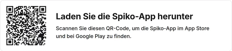 QR-Code zum Herunterladen der Spiko-App im App Store und bei Google Play
